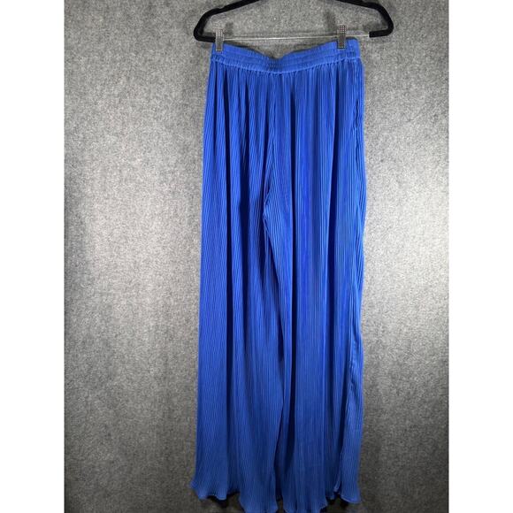 JLUXLABEL Pants Women M Blue pull on Pleated Stretch Wide Leg Resort Vacation - Picture 5 of 8